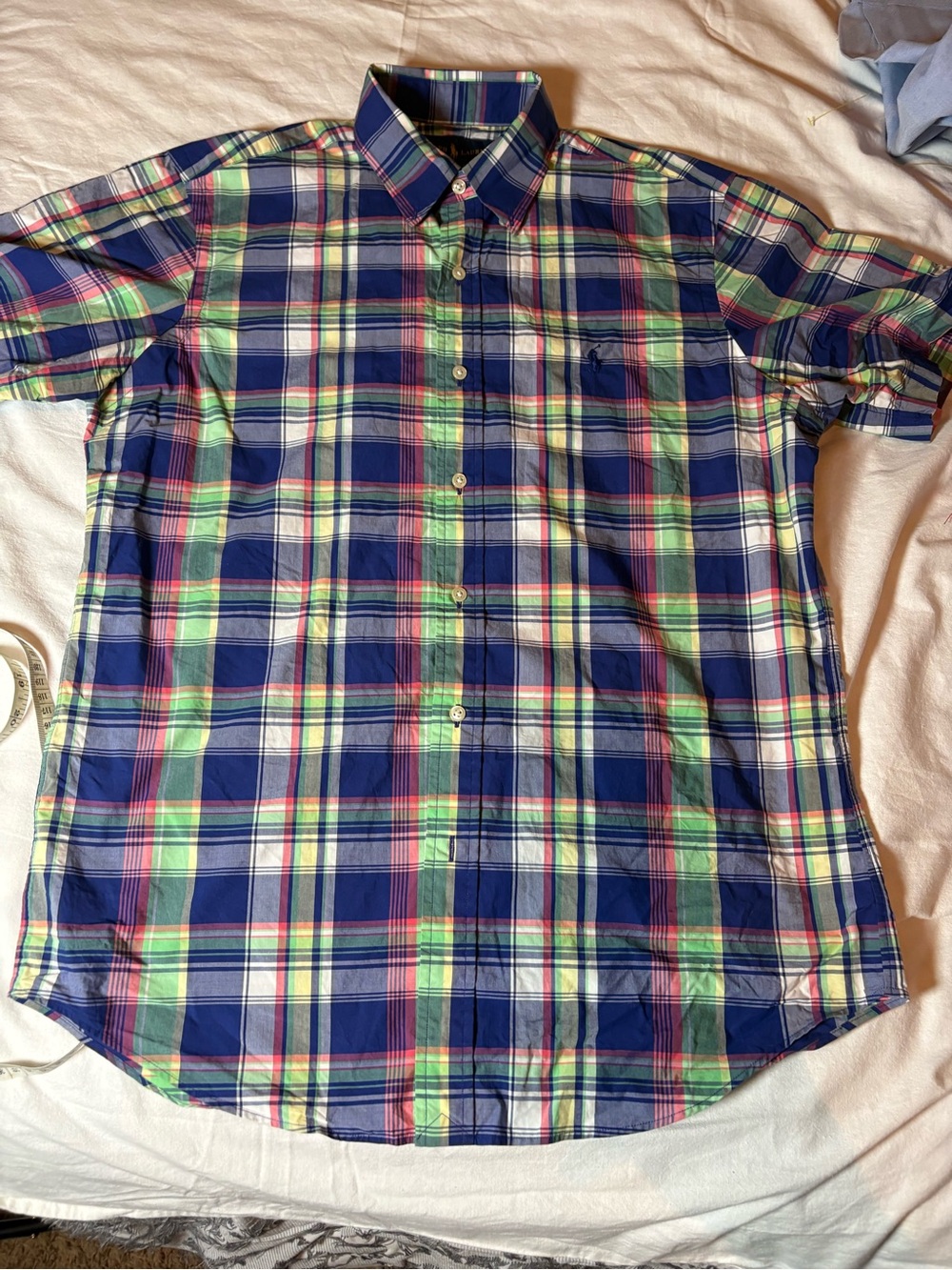 Ralph Lauren Men's Short-Sleeve Plaid Button-Down Shirt in Blue, Green & Red